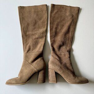 Dolce Vita Knee Length Brown Tan Suede Heeled Boots Women's Size 6.5 Pull-on Zip